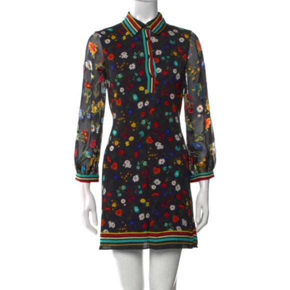 Alice + Olivia Lalita Floral Mini Shirt Dress Size S Floral Long Sleeve Collared - Picture 1 of 3